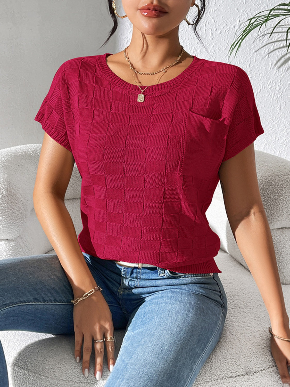 Round Neck Short Sleeve Knit Top - Simply Polished Boutique