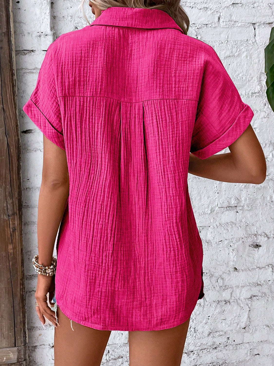 Textured Button Up Short Sleeve Shirt - Simply Polished Boutique