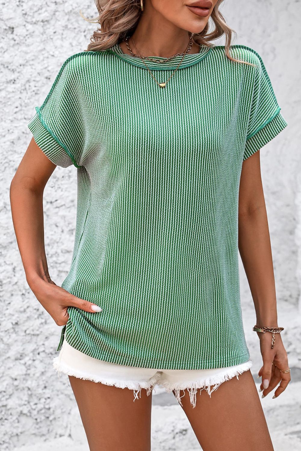 Striped Round Neck Short Sleeve T-Shirt - Simply Polished Boutique