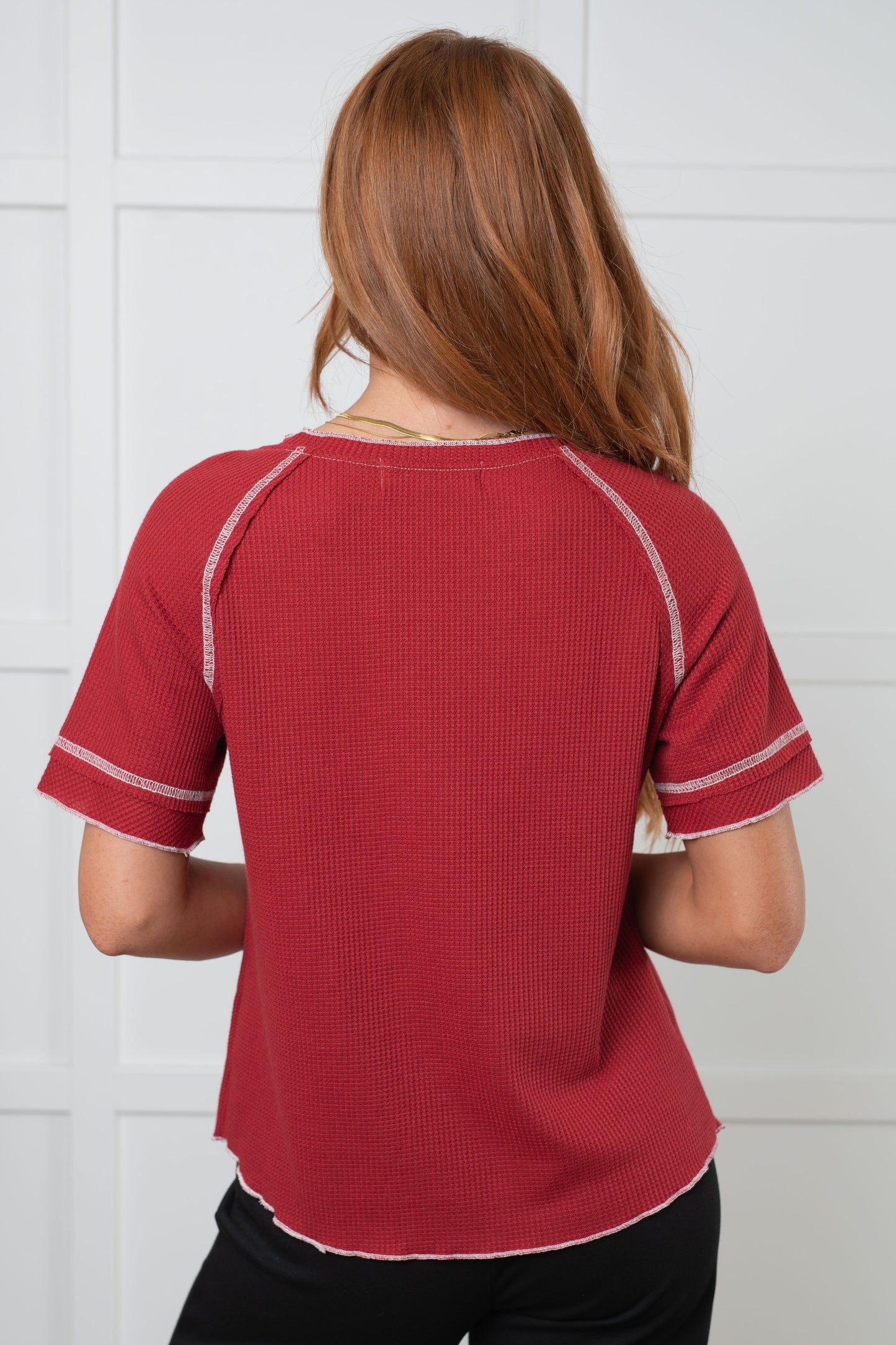 Heartbreaker Waffle Knit Tee in Cranberry - Simply Polished Boutique