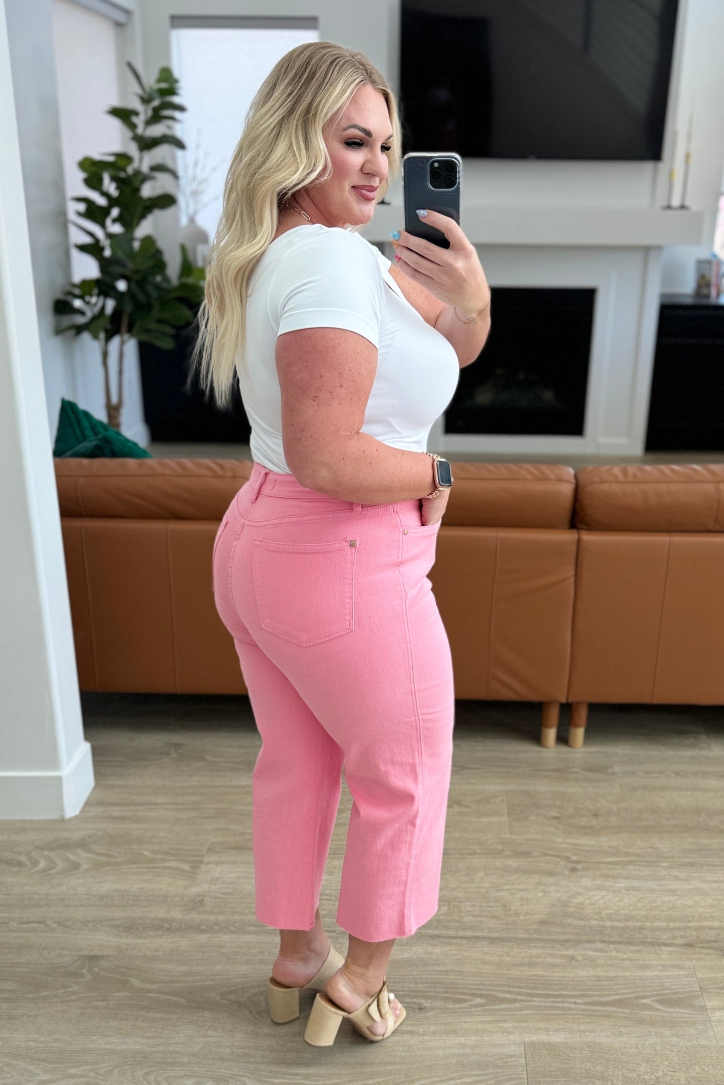 Lisa High Rise Control Top Wide Leg Crop Jeans in Pink - Simply Polished Boutique