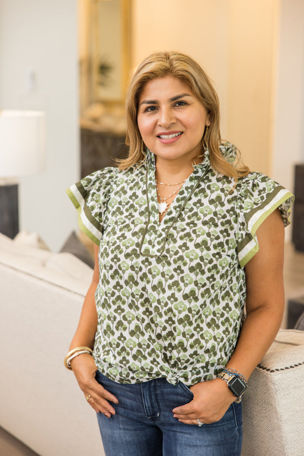 Green Flutter Sleeve Top