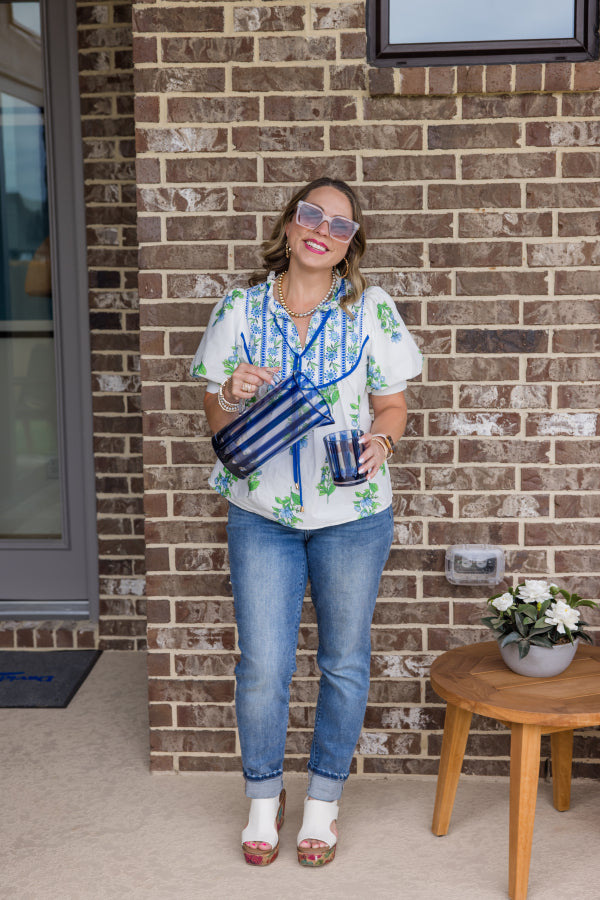 Blue Floral Top - Simply Polished Boutique
