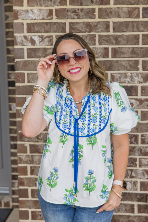 Blue Floral Top - Simply Polished Boutique