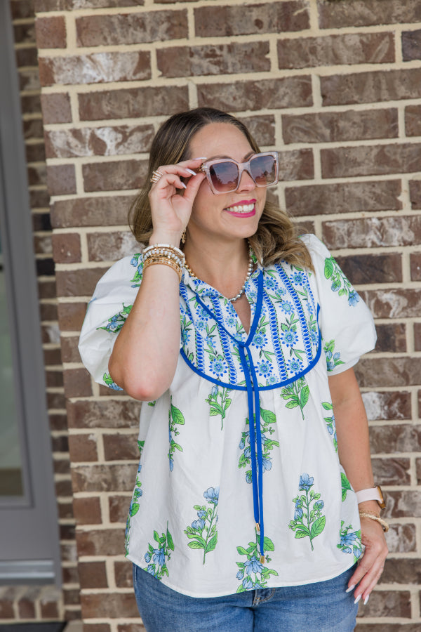 Blue Floral Top - Simply Polished Boutique