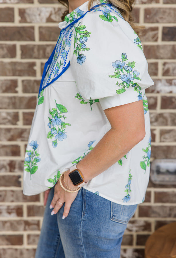 Blue Floral Top - Simply Polished Boutique