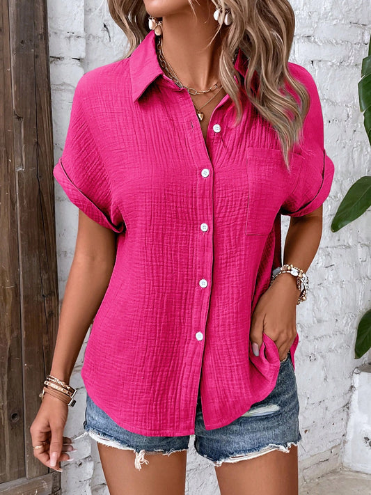 Textured Button Up Short Sleeve Shirt - Simply Polished Boutique