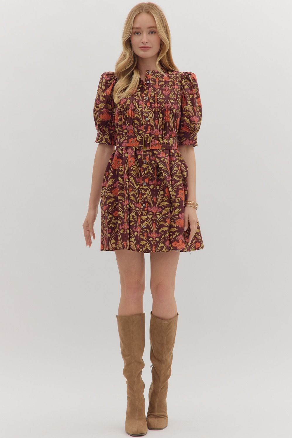 Autumn Garden Belted Mini Dress