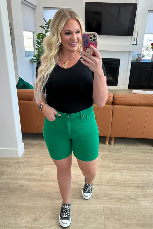Jenna High Rise Control Top Cuffed Shorts in Green - Simply Polished Boutique