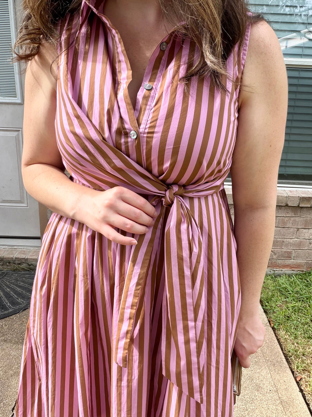Camel Pink Stripe Midi Dress