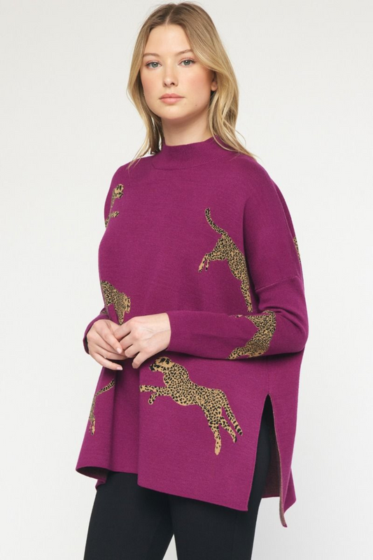 Plum Leopard Sweater - Simply Polished Boutique