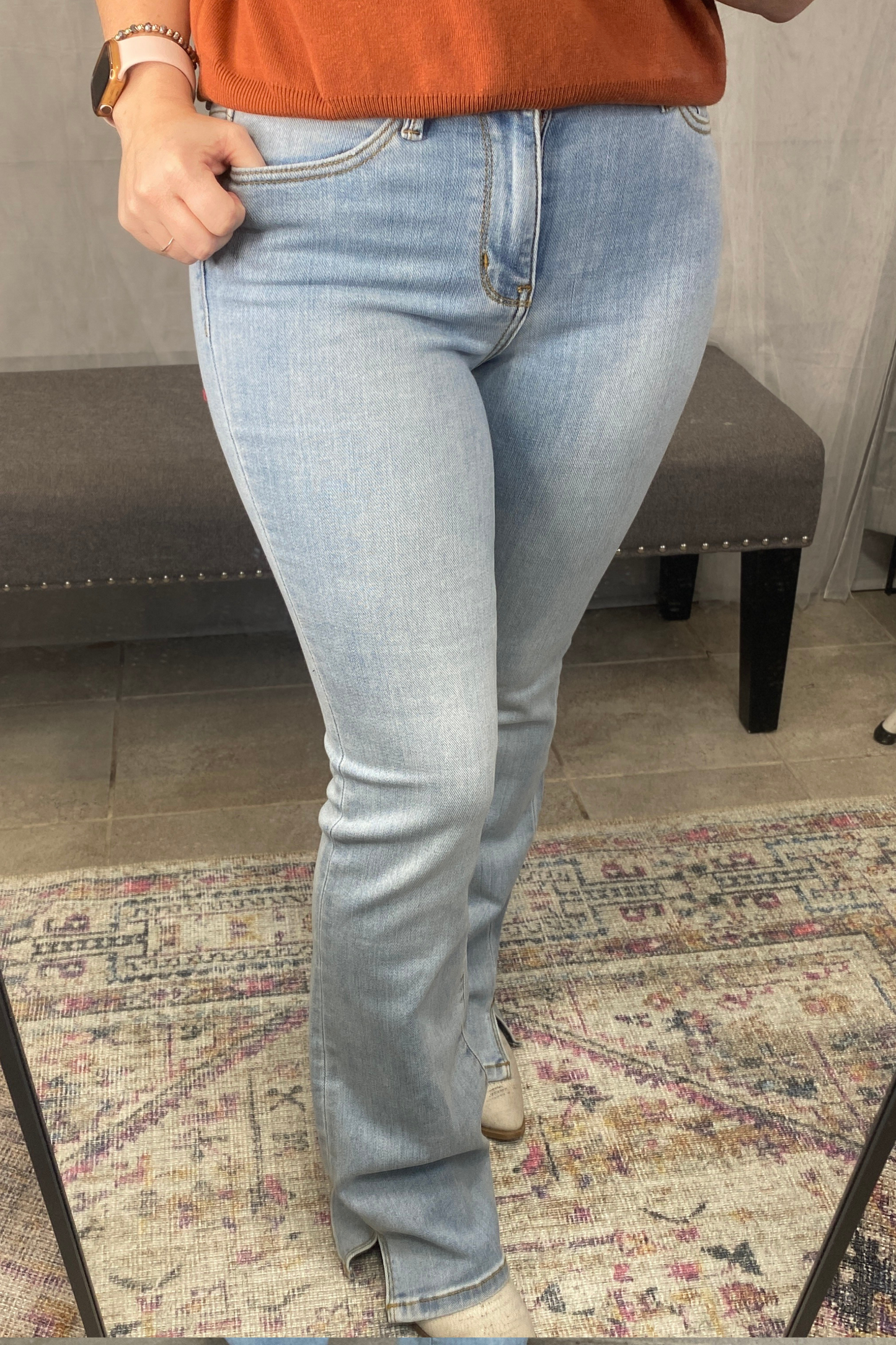 Judy Blue Mid-Rise Slit Hem Bootcut Jeans - Simply Polished Boutique