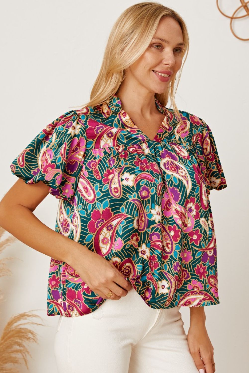 Floral Collared Neck Short Sleeve Blouse - Simply Polished Boutique