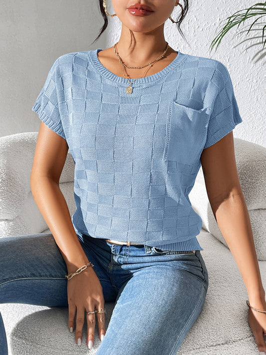 Round Neck Short Sleeve Knit Top - Simply Polished Boutique
