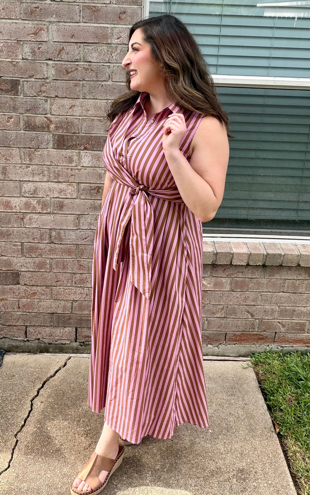 Camel Pink Stripe Midi Dress