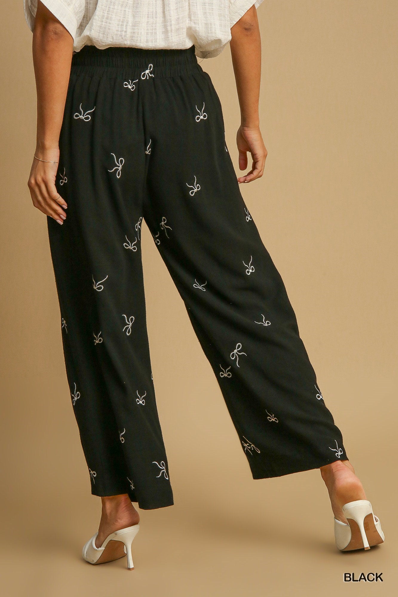 Bow Embroidered Linen Pants - Simply Polished Boutique