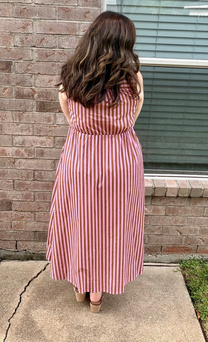 Camel Pink Stripe Midi Dress