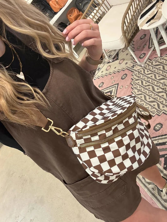 Checkered Double Zip Nylon Bag
