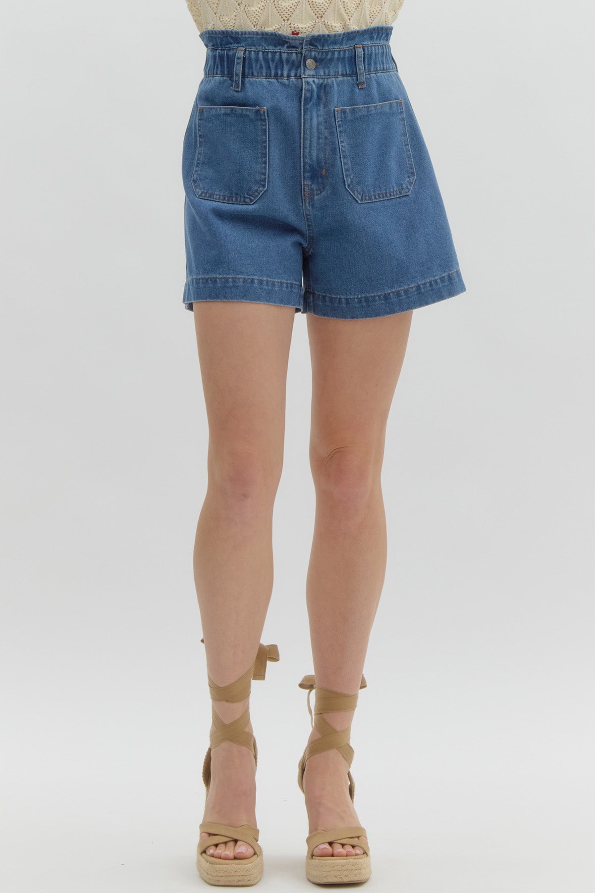 Ruffle Edge High-Waist Denim Shorts