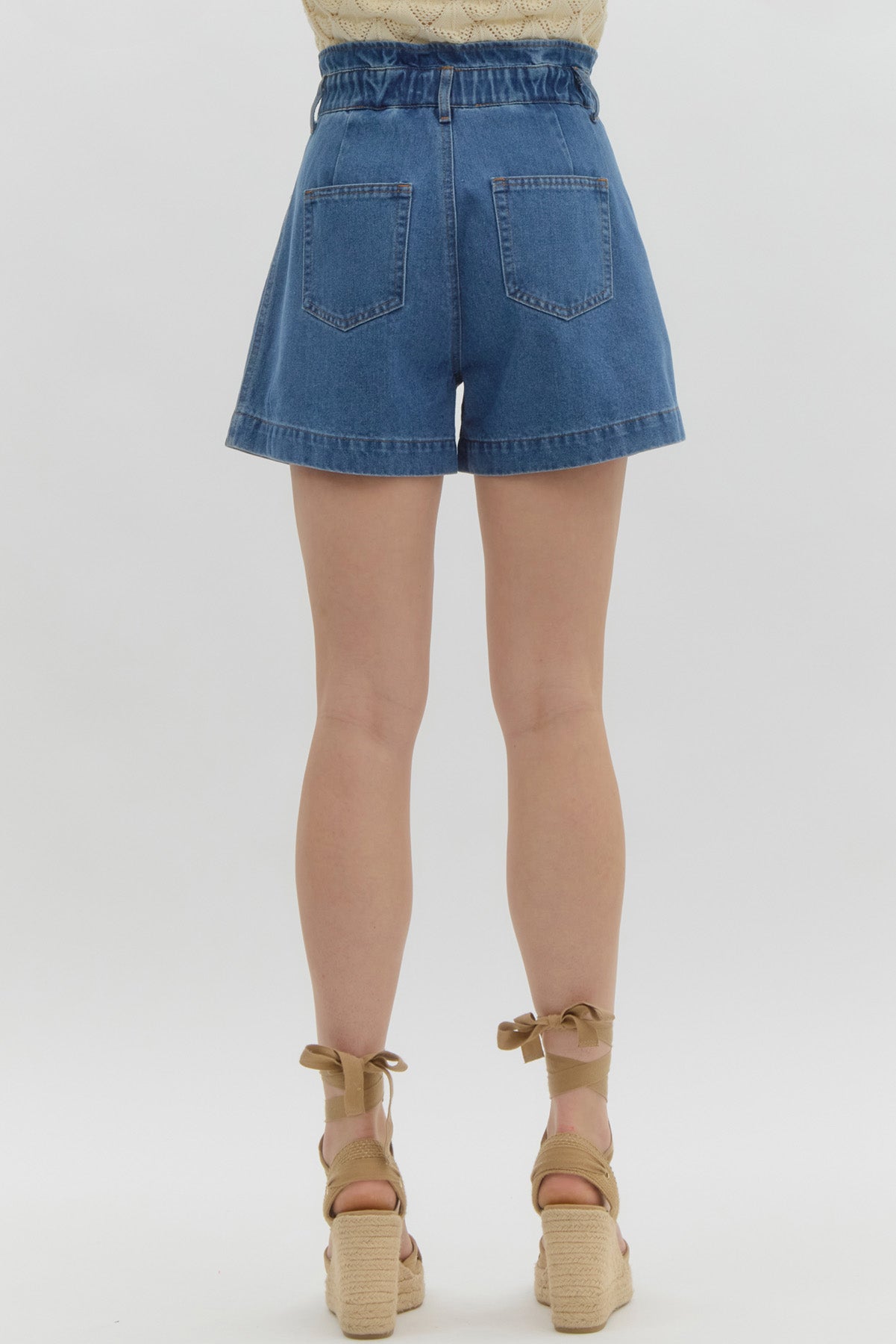 Ruffle Edge High-Waist Denim Shorts