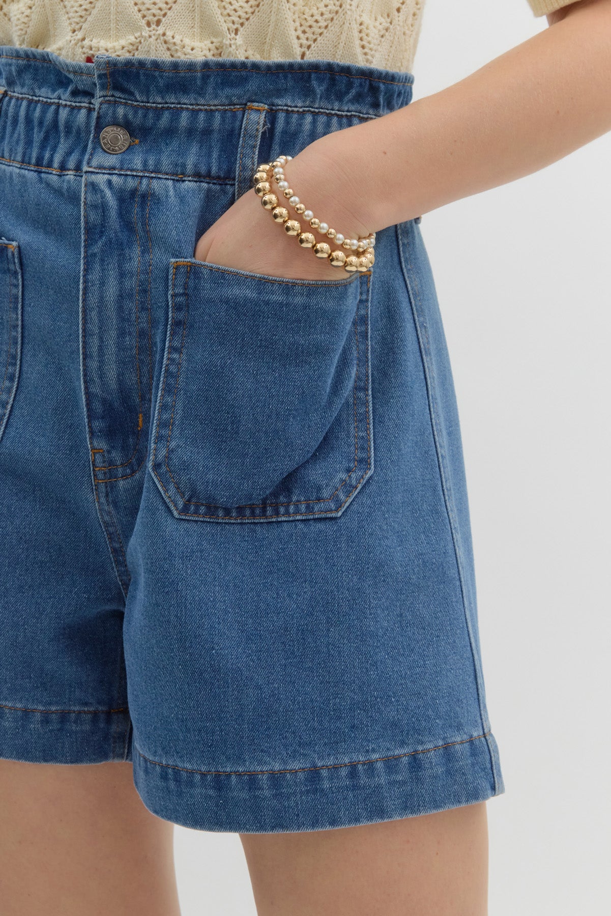 Ruffle Edge High-Waist Denim Shorts