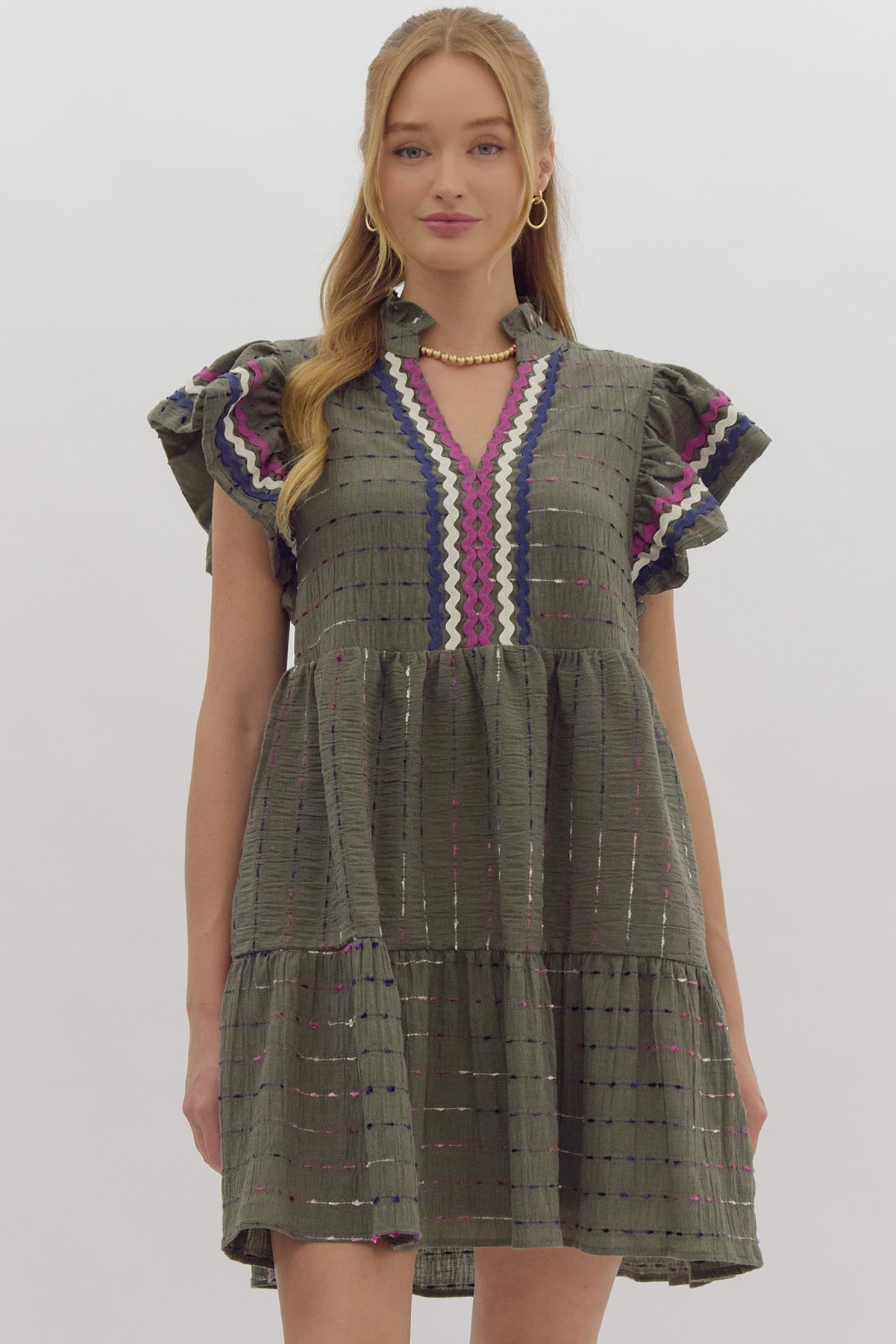 Textured Flutter Sleeve Mini Dress - Simply Polished Boutique