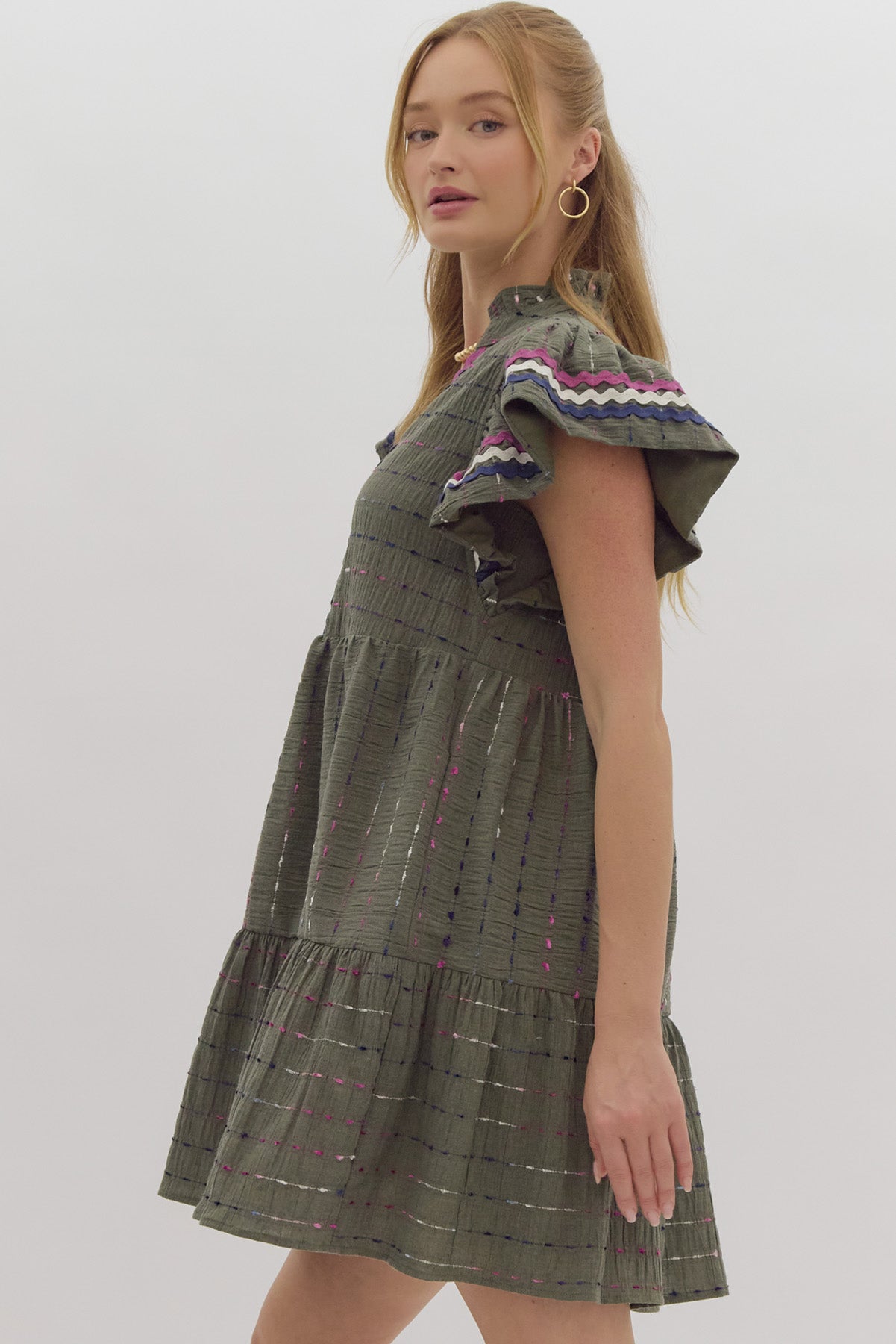 Textured Flutter Sleeve Mini Dress - Simply Polished Boutique