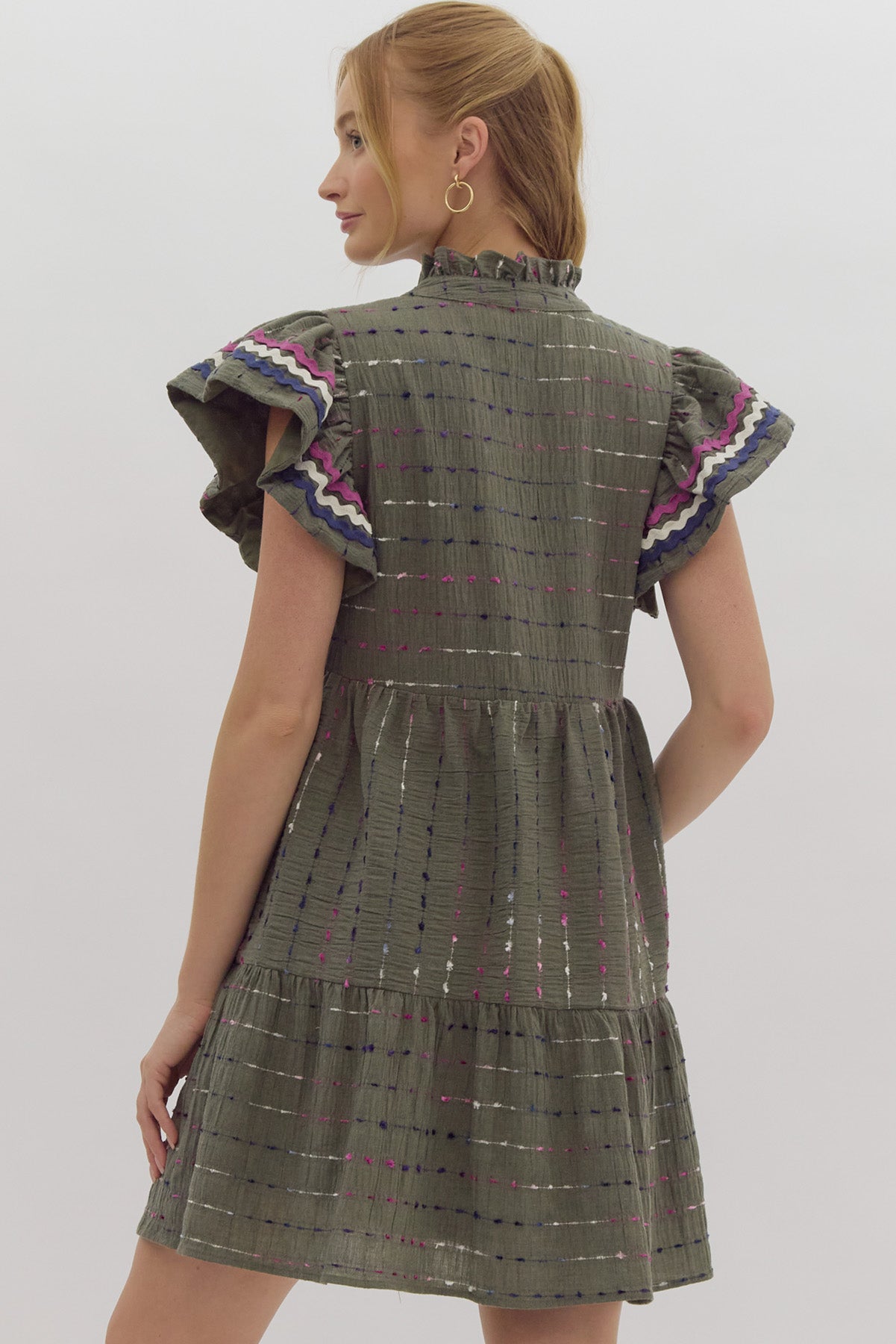 Textured Flutter Sleeve Mini Dress - Simply Polished Boutique