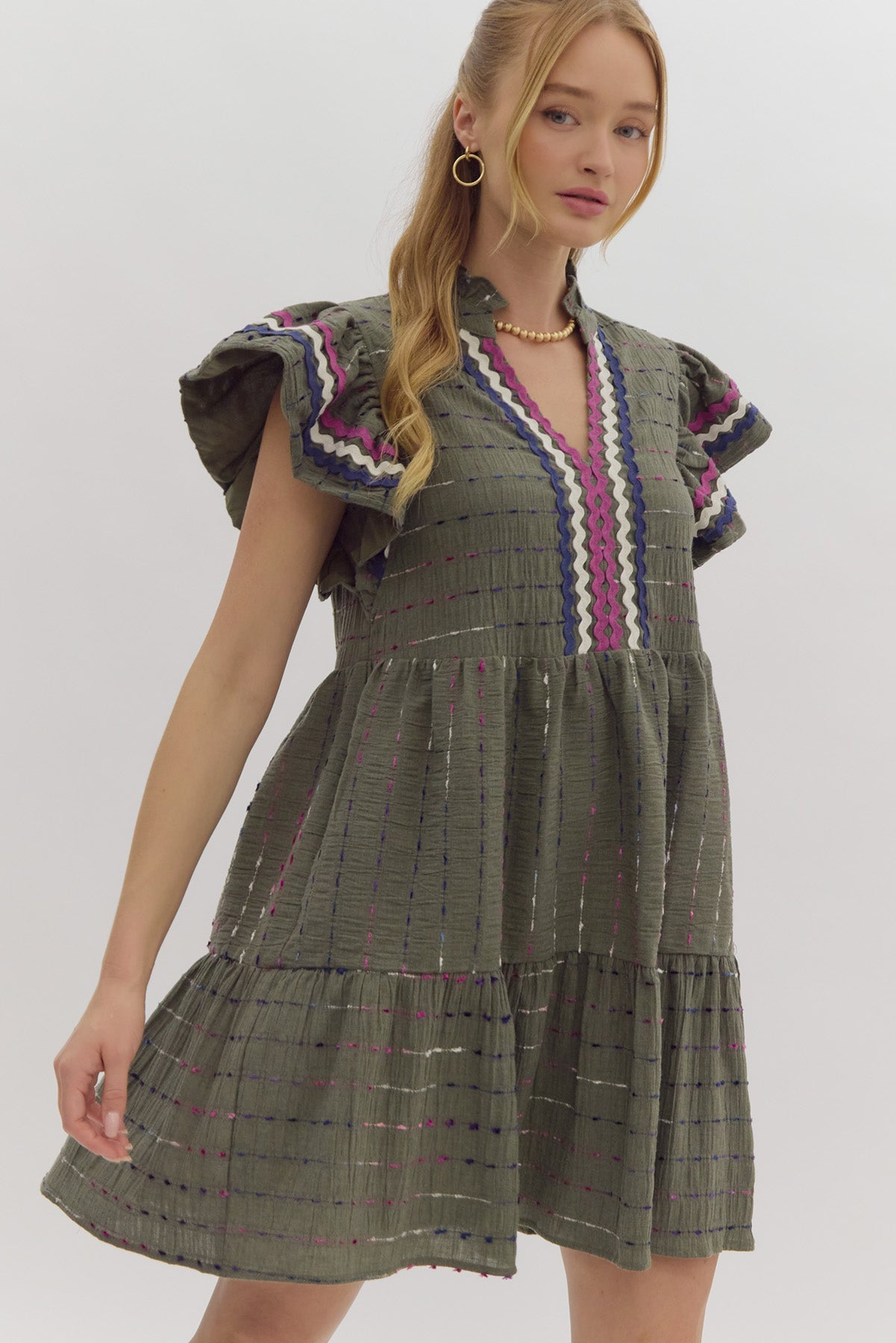 Textured Flutter Sleeve Mini Dress - Simply Polished Boutique