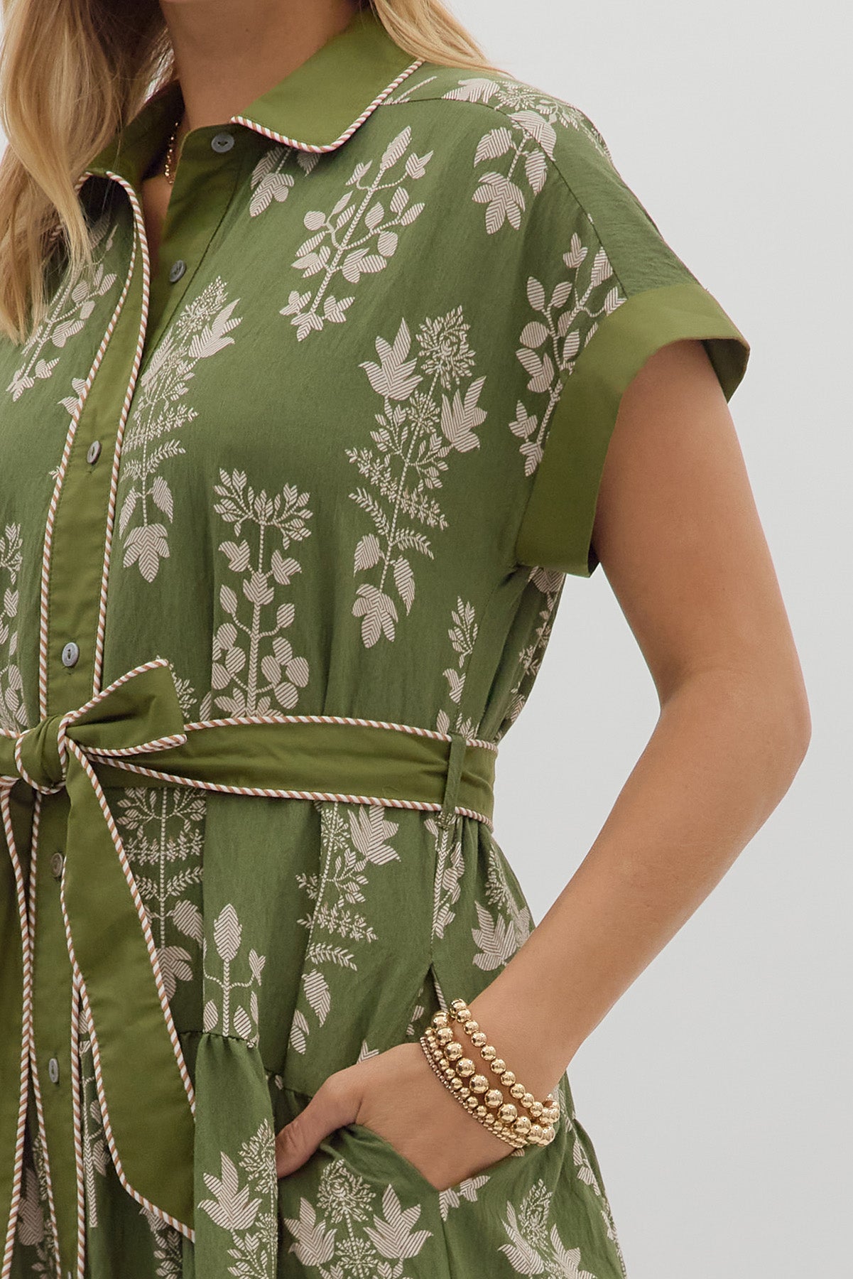 Botanical Bliss Midi Dress with Striped Accents - Simply Polished Boutique