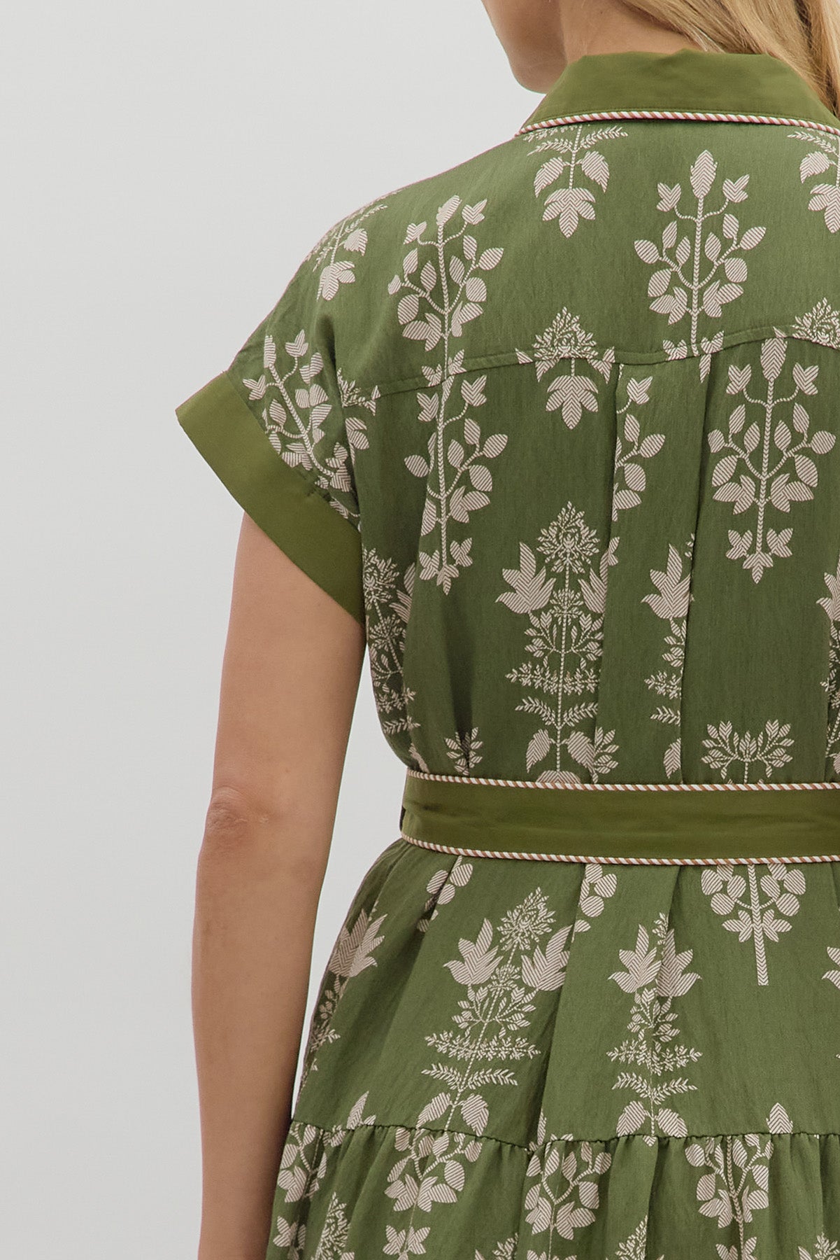 Botanical Bliss Midi Dress with Striped Accents - Simply Polished Boutique