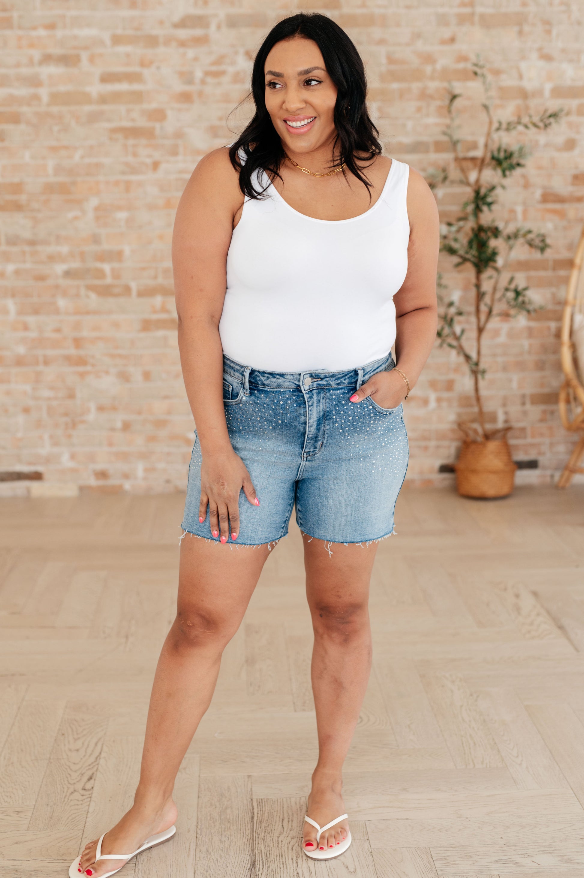 Elle High Rise Rhinestone Cutoff Shorts - Simply Polished Boutique