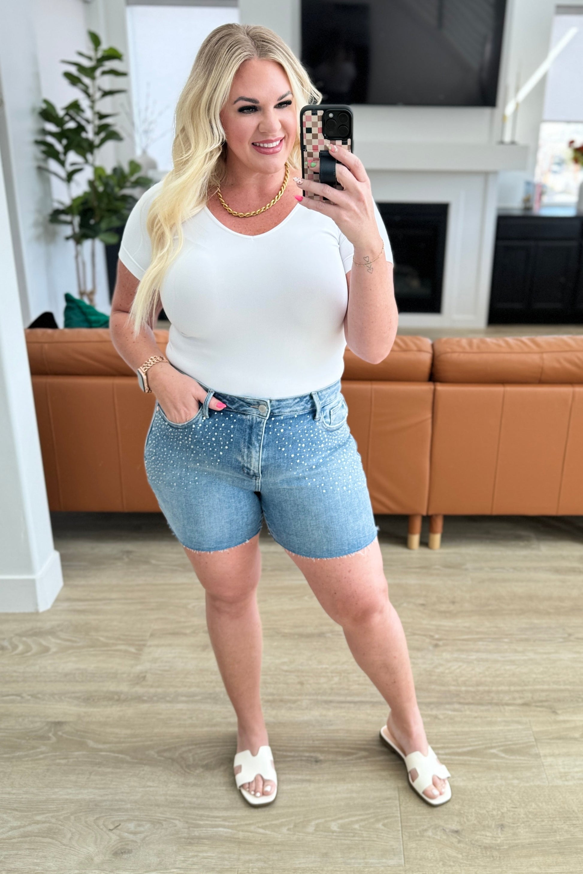 Elle High Rise Rhinestone Cutoff Shorts - Simply Polished Boutique