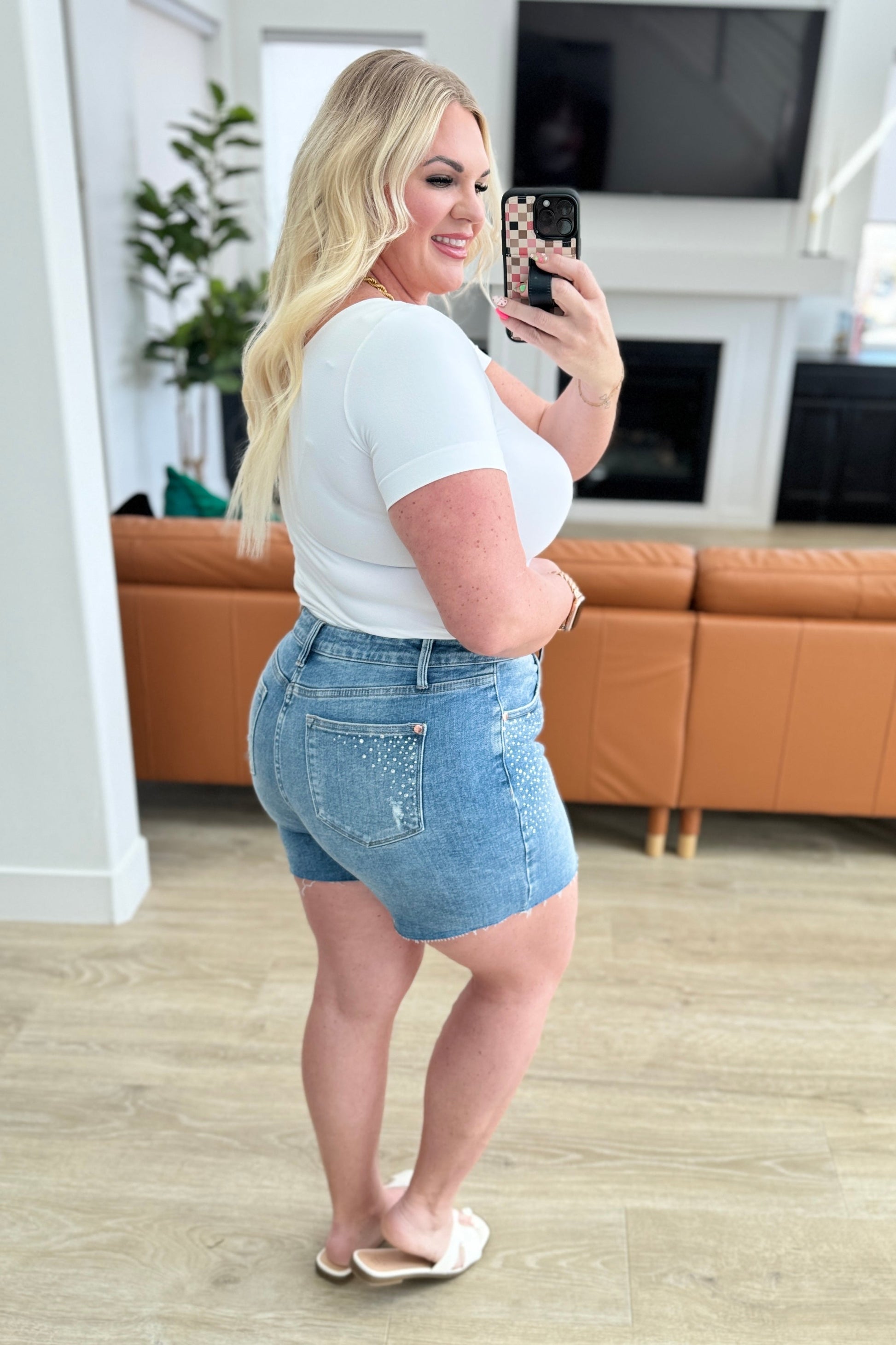 Elle High Rise Rhinestone Cutoff Shorts - Simply Polished Boutique