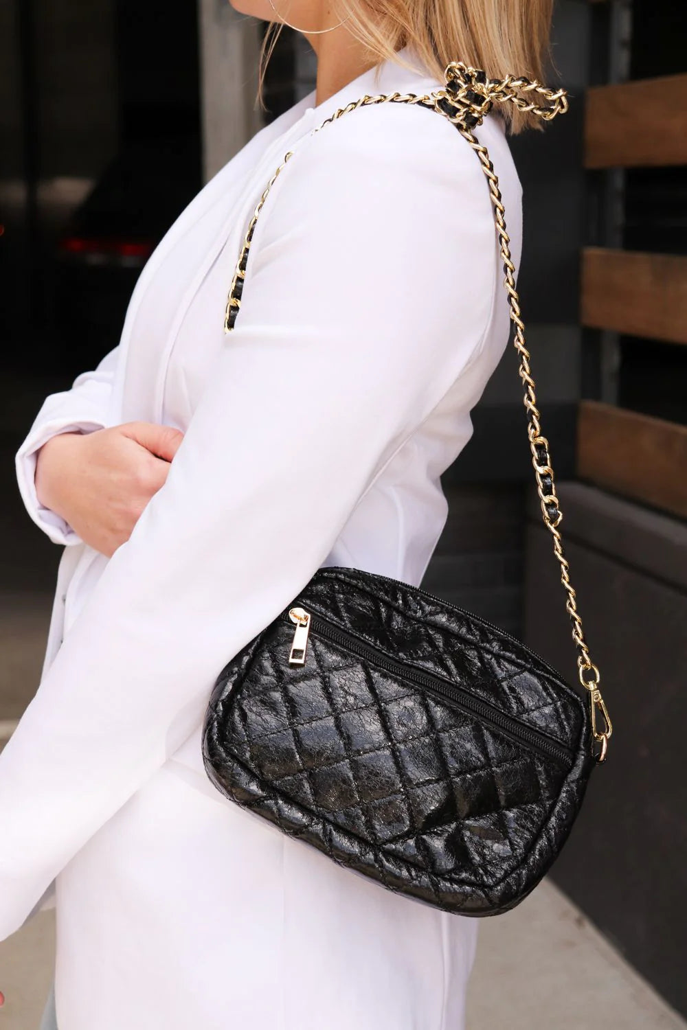 Quilted Small Crossbody Bag with Gold Chain Strap - Simply Polished Boutique