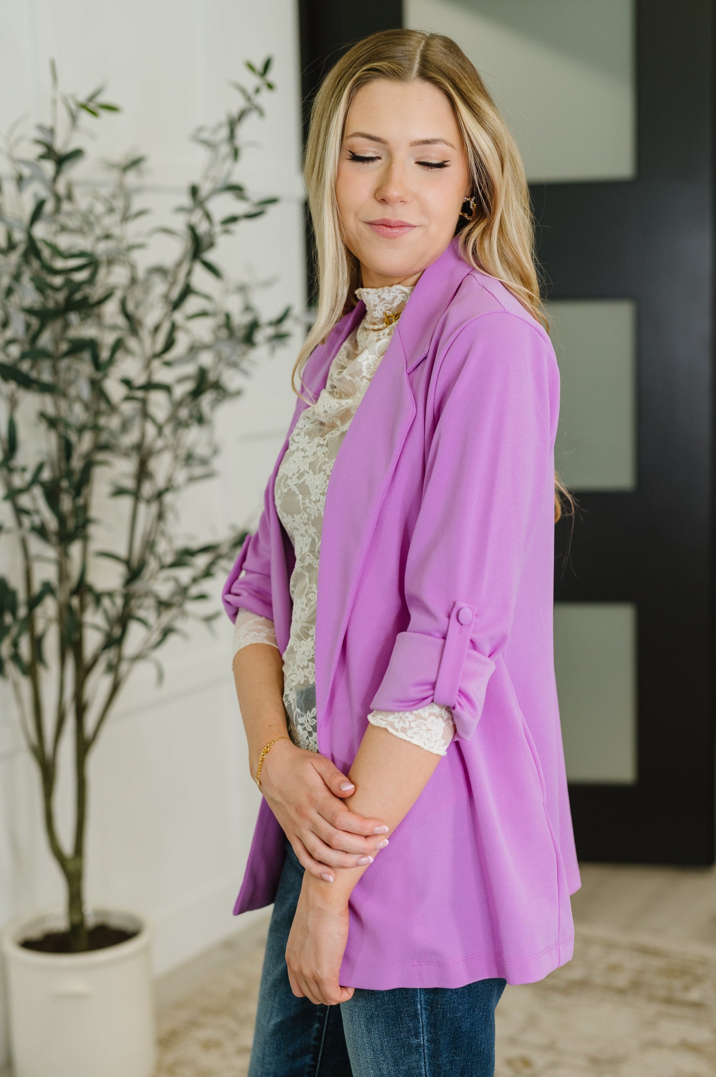 I'm Really That Gal Open Front Blazer in Orchid Glow - Simply Polished Boutique