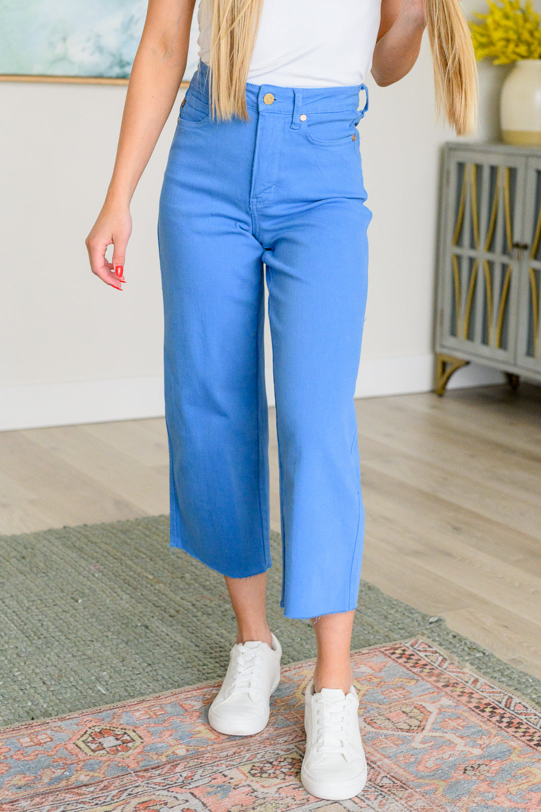 Lisa High Rise Control Top Wide Leg Crop Jeans in Sky Blue - Simply Polished Boutique