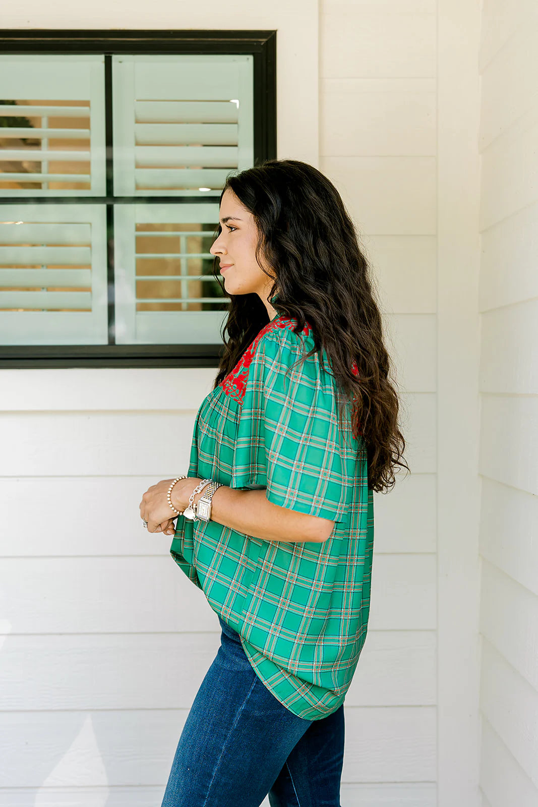 Reese Top in Green Plaid