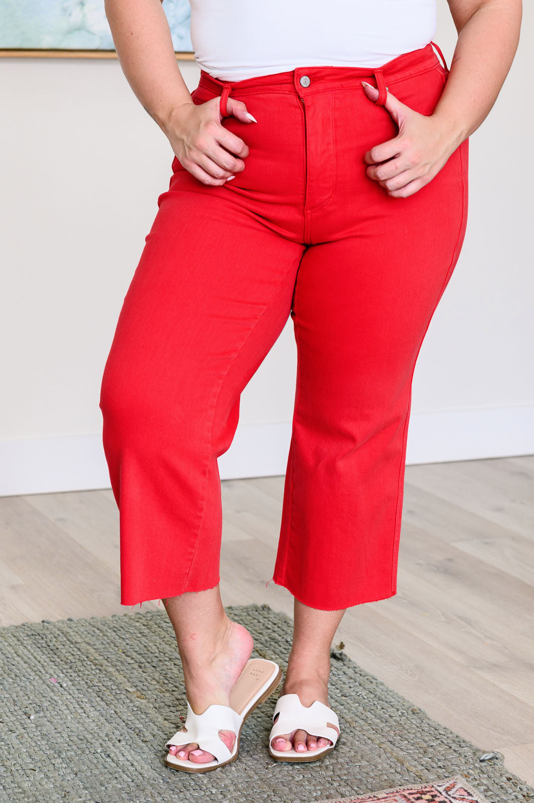 Lisa High Rise Control Top Wide Leg Crop Jeans in Red - Simply Polished Boutique