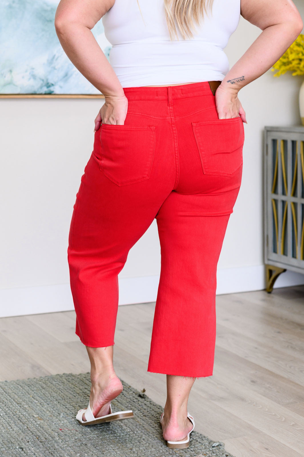 Lisa High Rise Control Top Wide Leg Crop Jeans in Red - Simply Polished Boutique