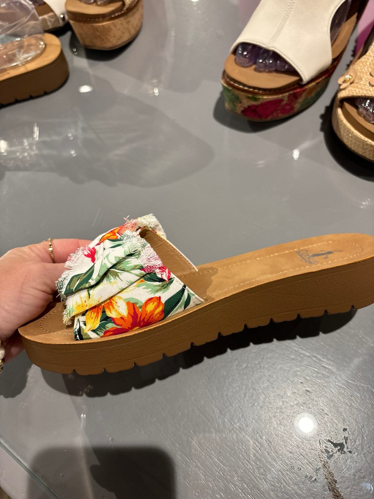 CORKYS Spray Tan White Floral Sandals