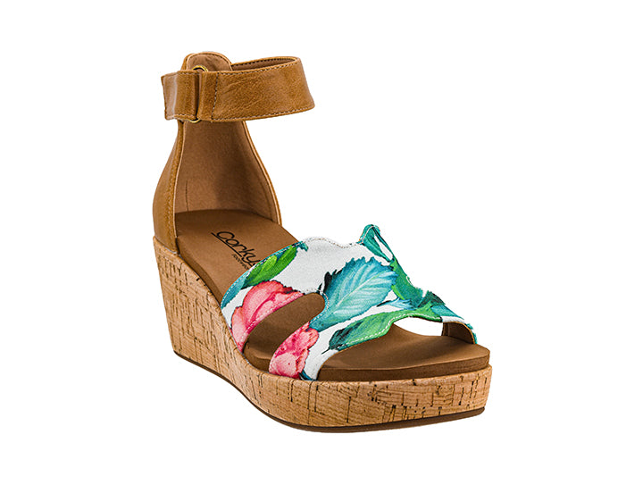 Rom Com White Floral Wedge by Corkys