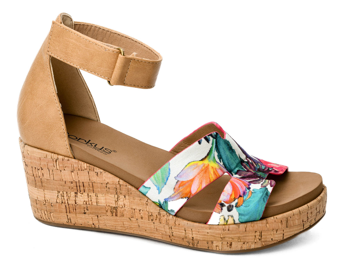 Rom Com White Floral Wedge by Corkys