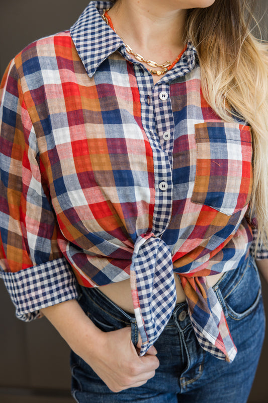 Plaid to Fall Button Up Top - Simply Polished Boutique