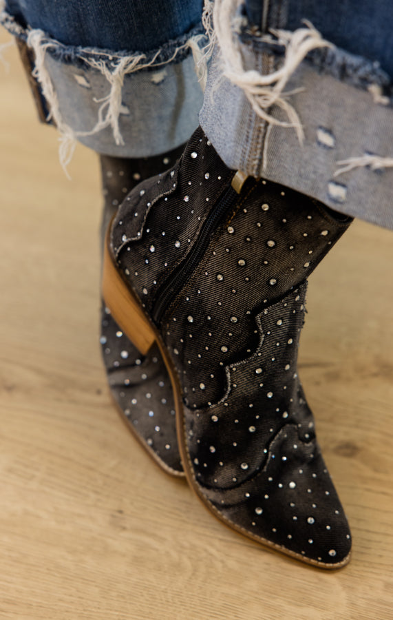 Front Row Black Washed Rhinestones Boots by Corkys - Simply Polished Boutique