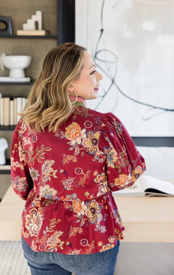 Autumn Flora Peplum Top - Simply Polished Boutique