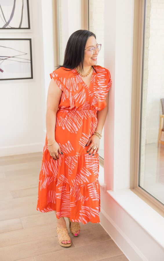 Flutter Sleeve Tiered Maxi Dress