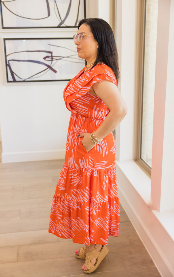 Flutter Sleeve Tiered Maxi Dress