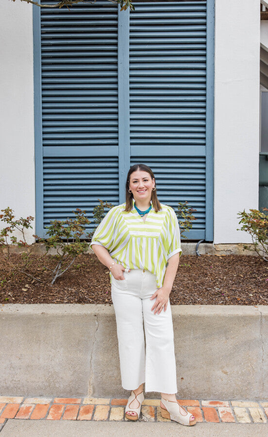 The Key Lime Breezy Stripe Blouse Shirt - Simply Polished Boutique