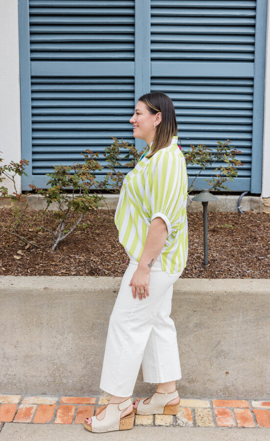 The Key Lime Breezy Stripe Blouse Shirt - Simply Polished Boutique